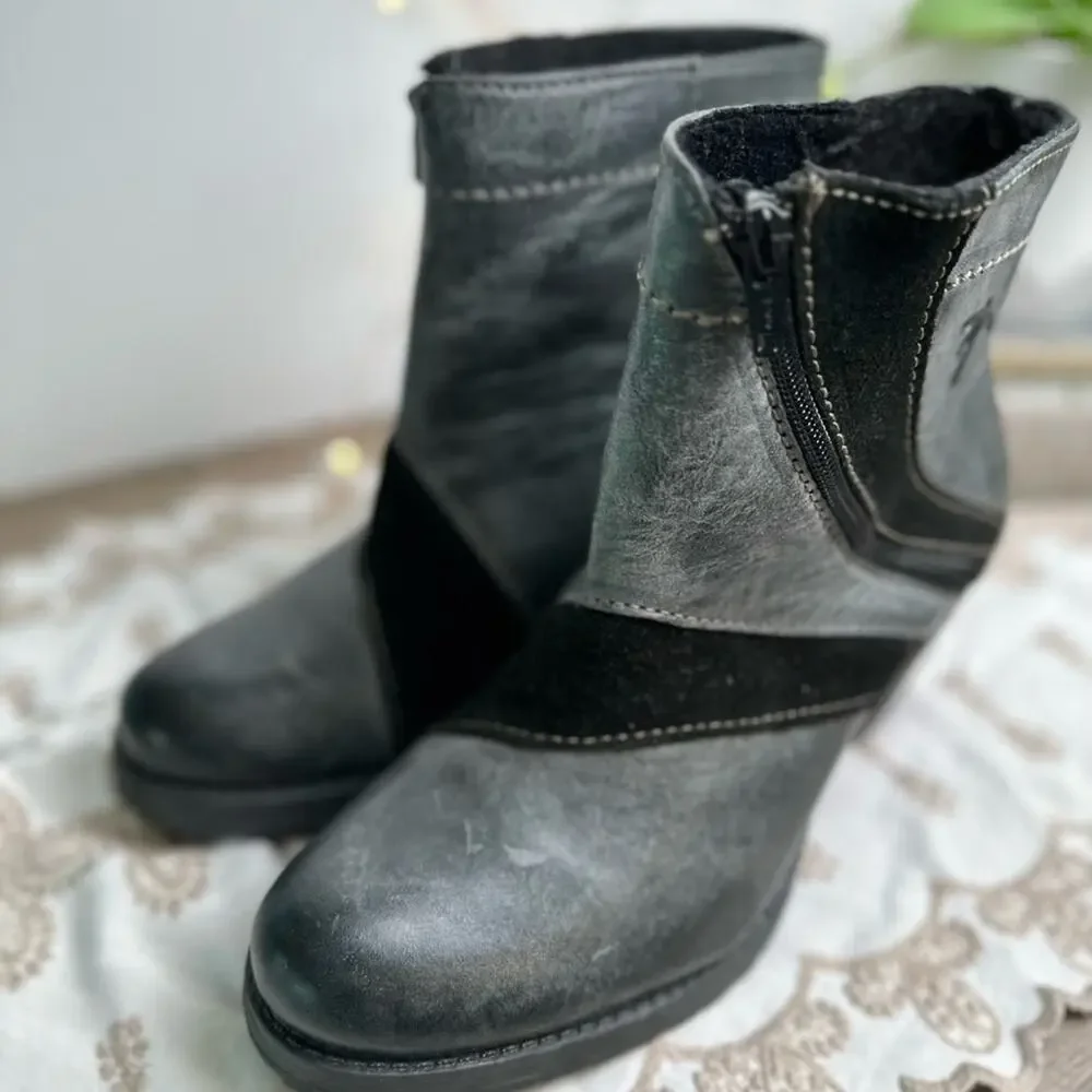 Dromedaris Kara leather side zip boots w 3” heel tan-gray size EU 37 US 6.5
